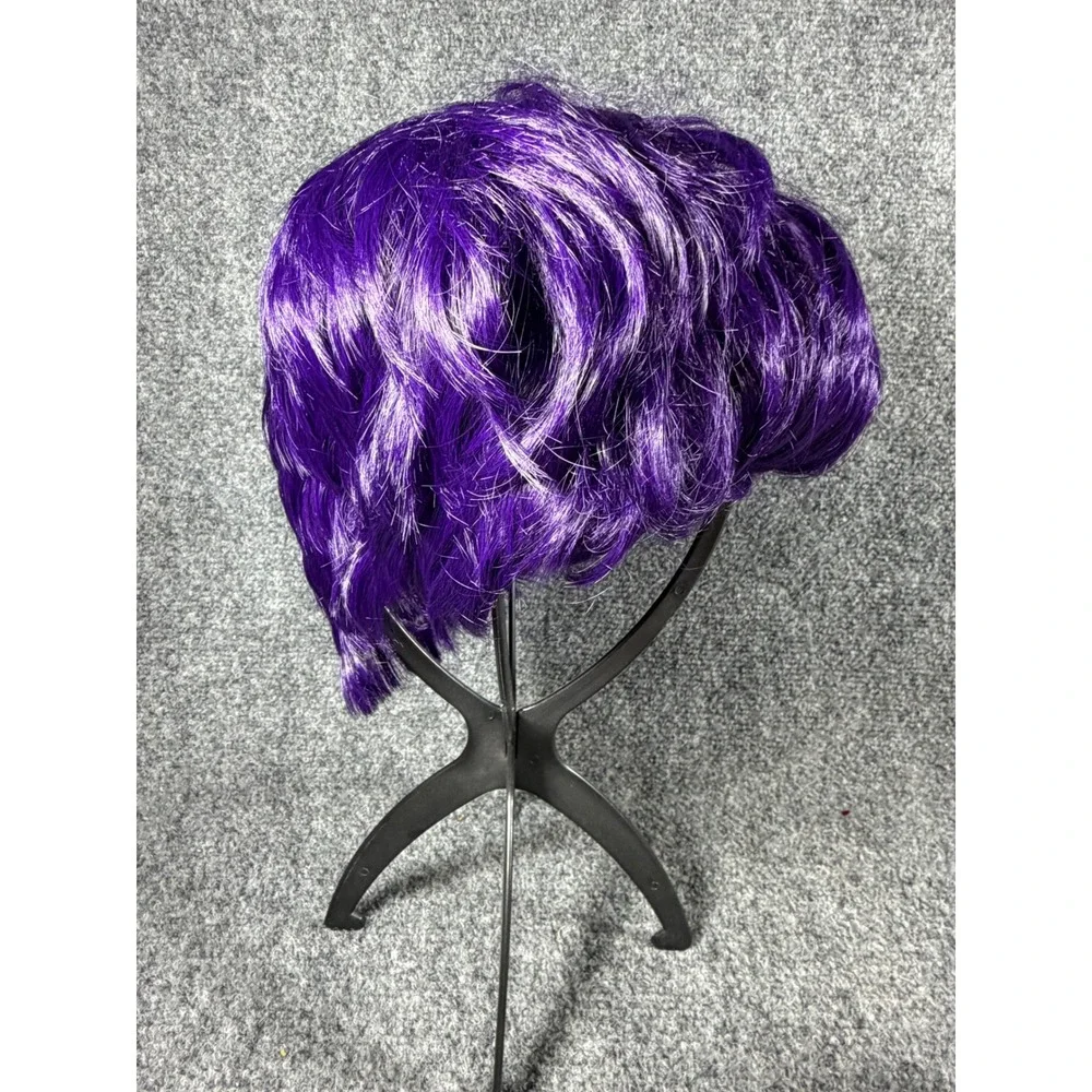 Pixie Cut Human Hair Wig Purple  Unisex Cosplay Fairy Costume